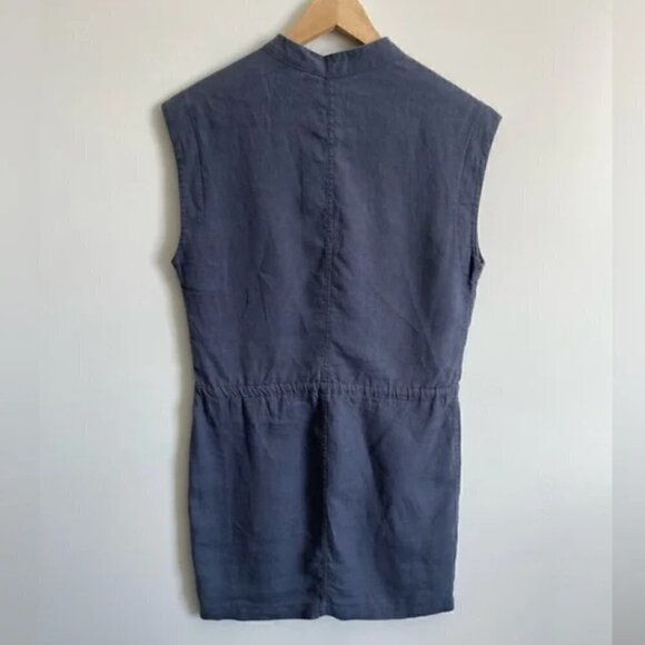James Perse Dress 2 M 100% Linen Drawstring Waist Sleeveless Blue Luxury Cinched - Picture 5 of 7
